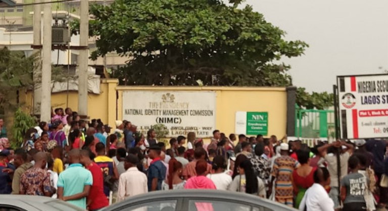 Peolple at the gate of NIMC for National ID card